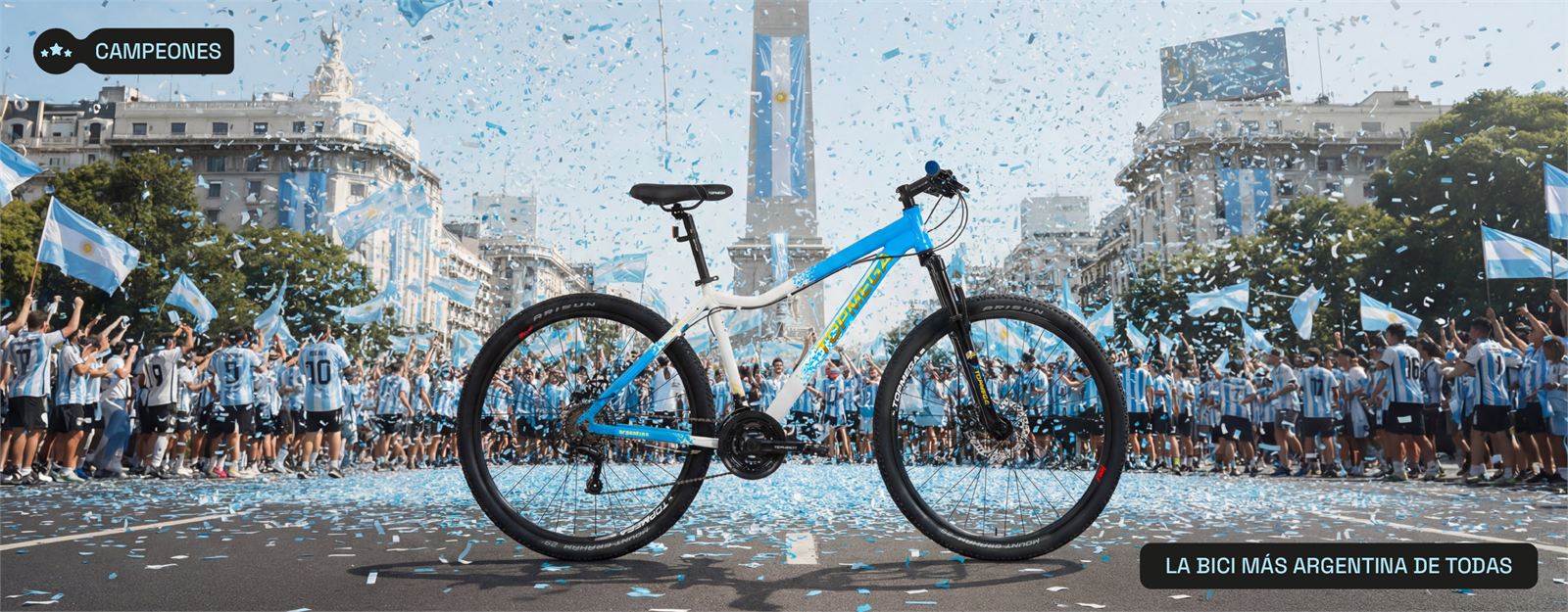 La bici Campeones en el Obelisco